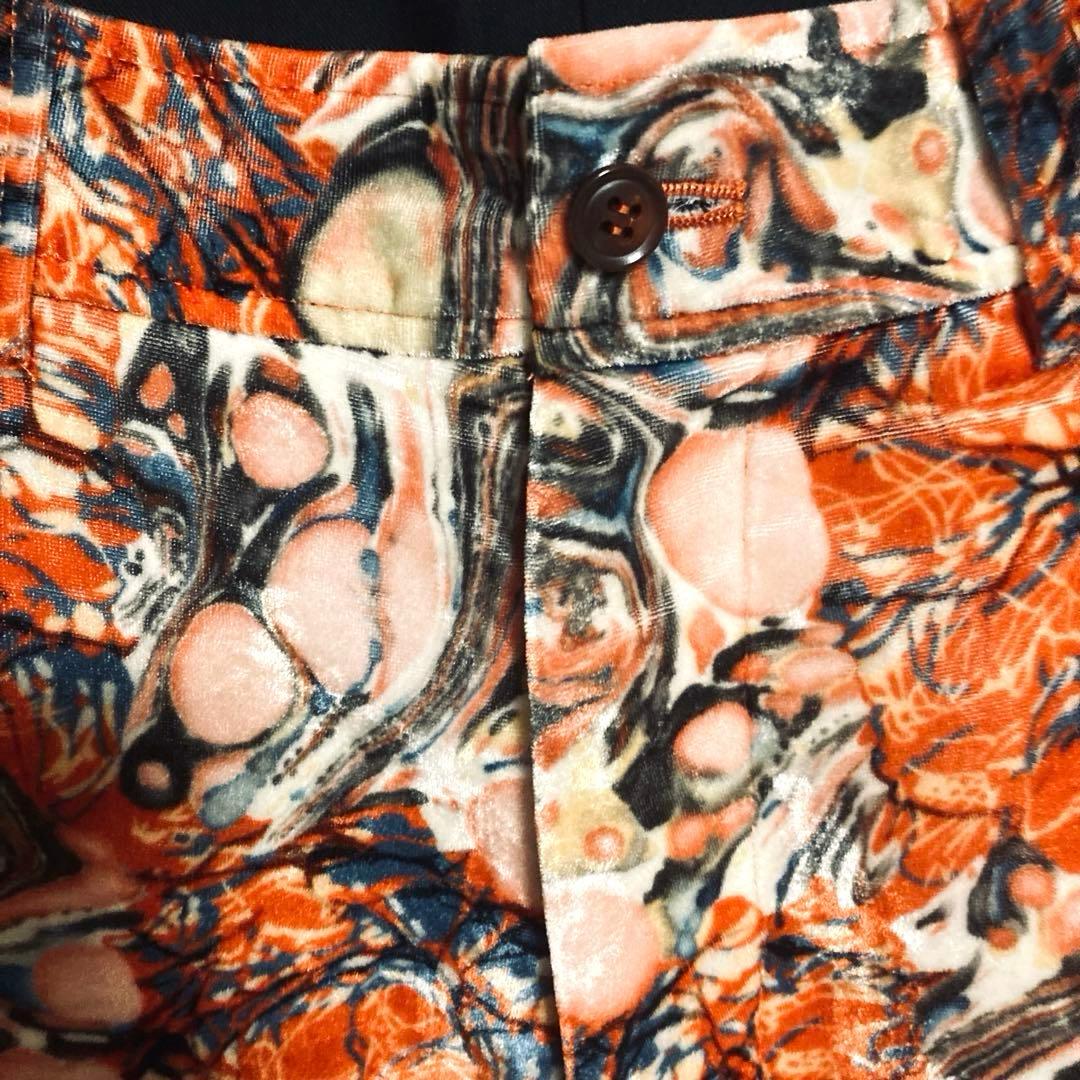 Needles ニードルズ 20AW 総柄ベロアパンツ オレンジ マーブル模様