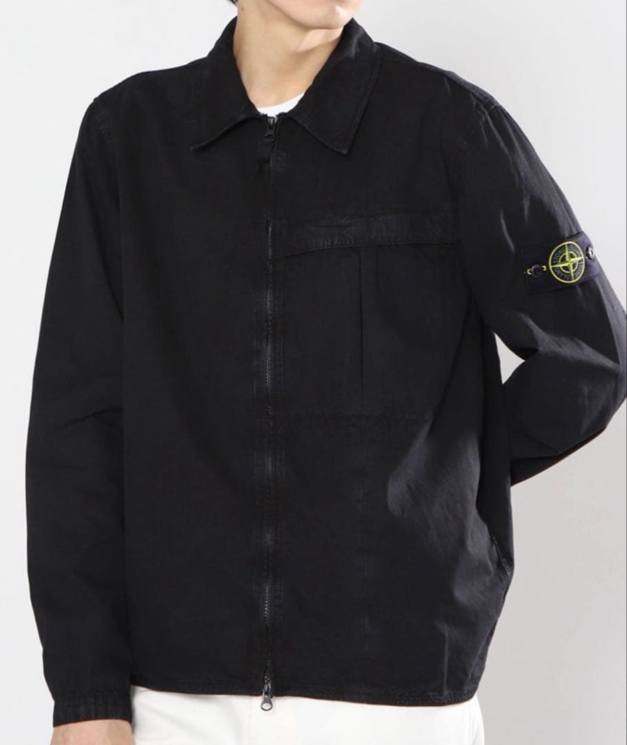 ストーンアイランド ガーメントダイ ジップオーバーシャツ ブラック M 24AW
