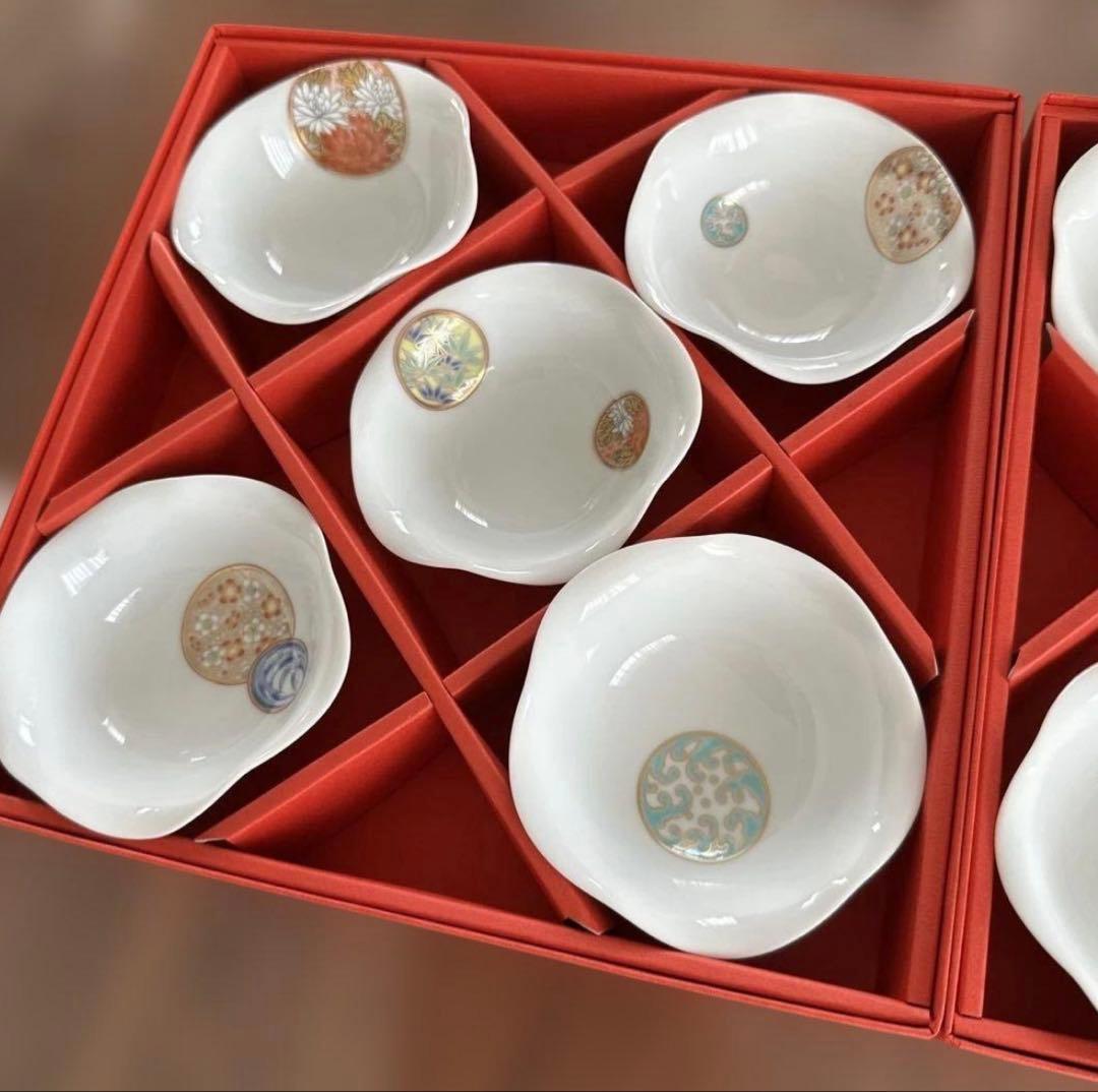 【未使用品】有田焼　深川製磁　「寿赤絵 小皿揃」　5点セット×2箱　赤文字