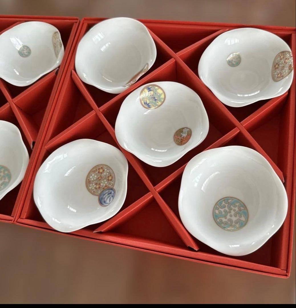 【未使用品】有田焼　深川製磁　「寿赤絵 小皿揃」　5点セット×2箱　赤文字