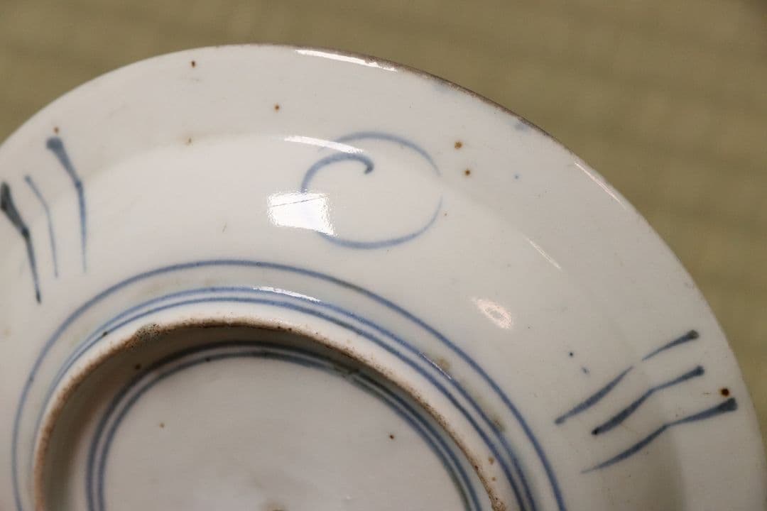 【CM69】古伊万里 芙蓉手 染付皿 三客 江戸期 虫図 飛蝗 草花 宝尽