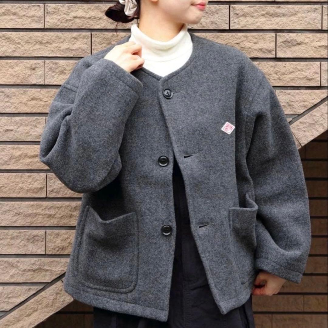 美品 DANTON ダントン ウールライトパイル ノーカラージャケット