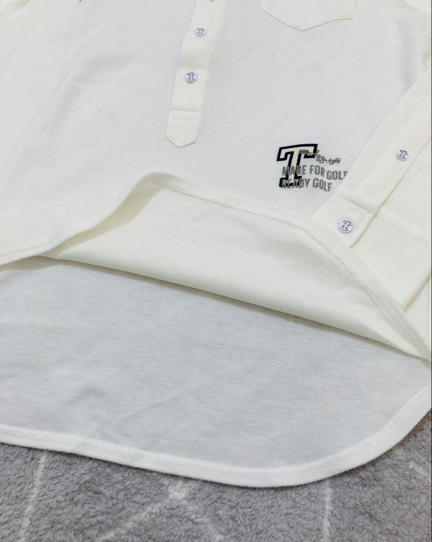 新品 パーリーゲイツ ストレッチカノコスムースピーチ 長袖ポロシャツ(4)M/白