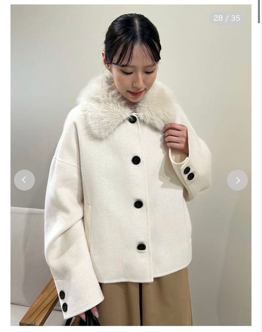 Mila Owen ファー付きコート ホワイト