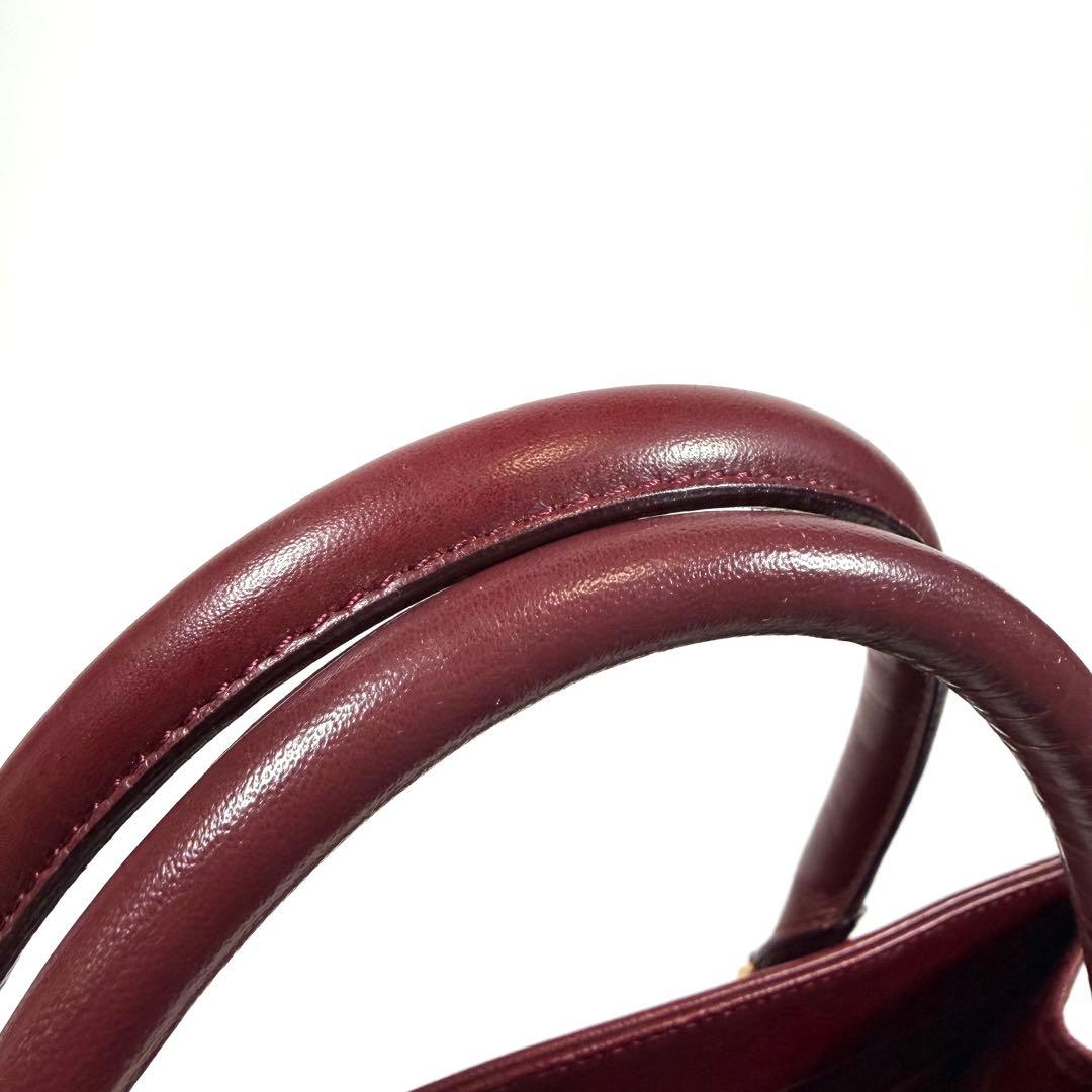 【美品】バーバリー　トートバッグ　サフィアーノレザー　ゴールド金具　ボルドー