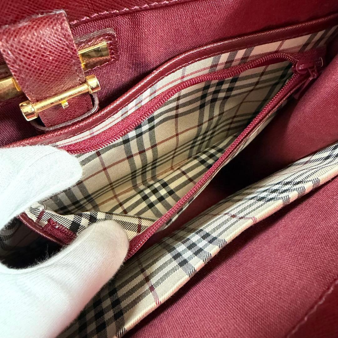 【美品】バーバリー　トートバッグ　サフィアーノレザー　ゴールド金具　ボルドー