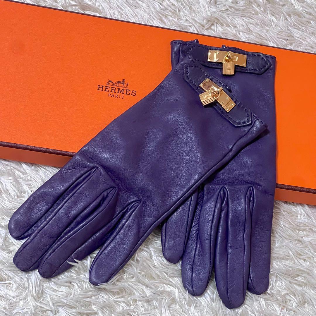 ☆美品☆エルメス　レザーグローブ　ケリー　羊革　パープル　6 1/2