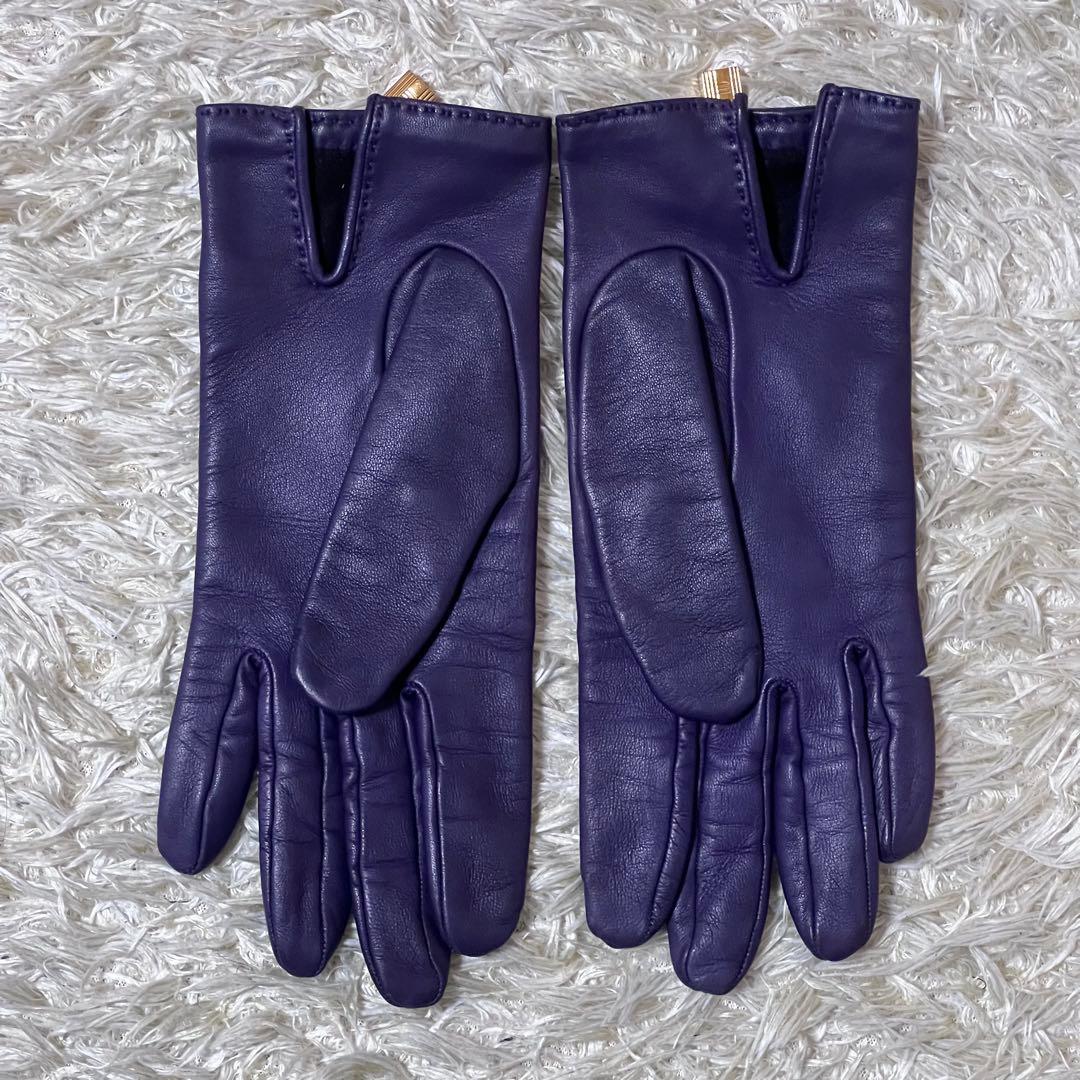 ☆美品☆エルメス　レザーグローブ　ケリー　羊革　パープル　6 1/2