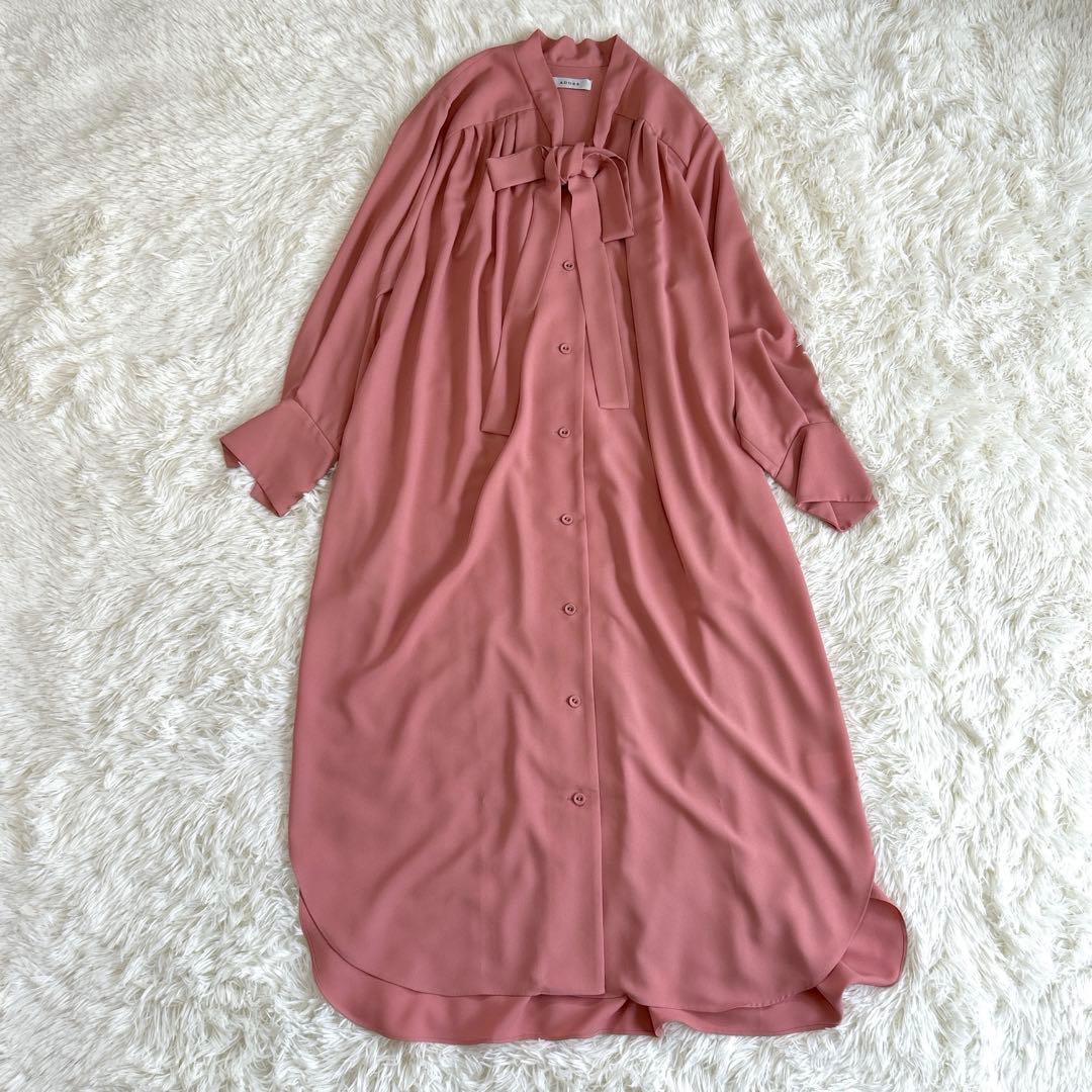 ✨美品✨定価4.6万 アドーア ボウタイシャツワンピース マキシ丈 近年
