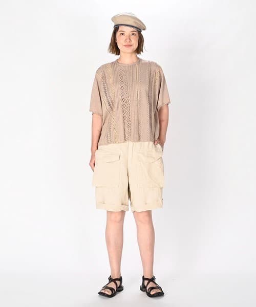 【美品】45R レースdeニットソーTシャツ グリーン レース フリル