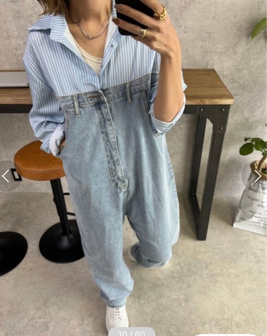owndaily シャツドッキングデニムジャンプスーツ