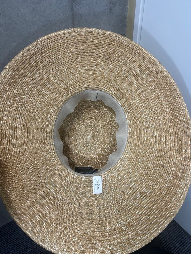 【未使用美品】CHANEL 麦わら帽 ストロー ボートハット ベージュ