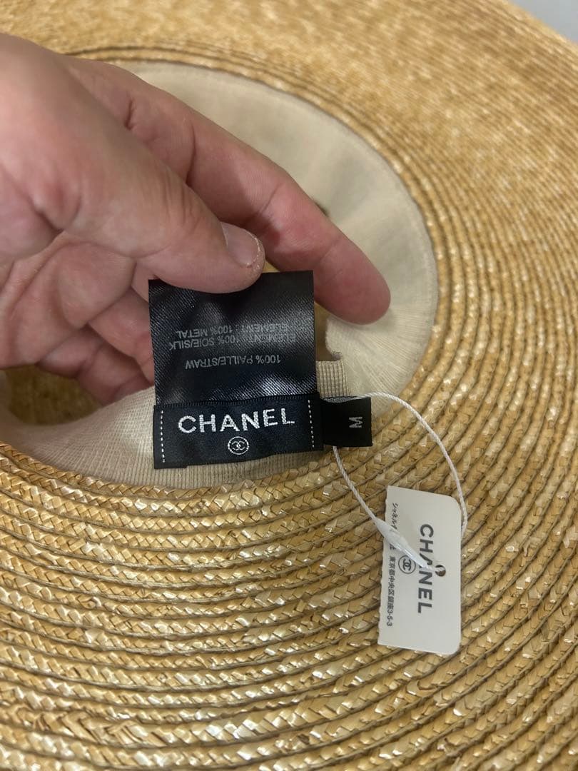 【未使用美品】CHANEL 麦わら帽 ストロー ボートハット ベージュ