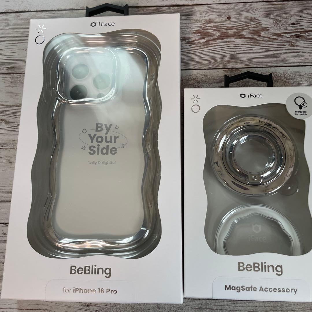 新品iPhone16proシルバーとリングセットiface BeBling