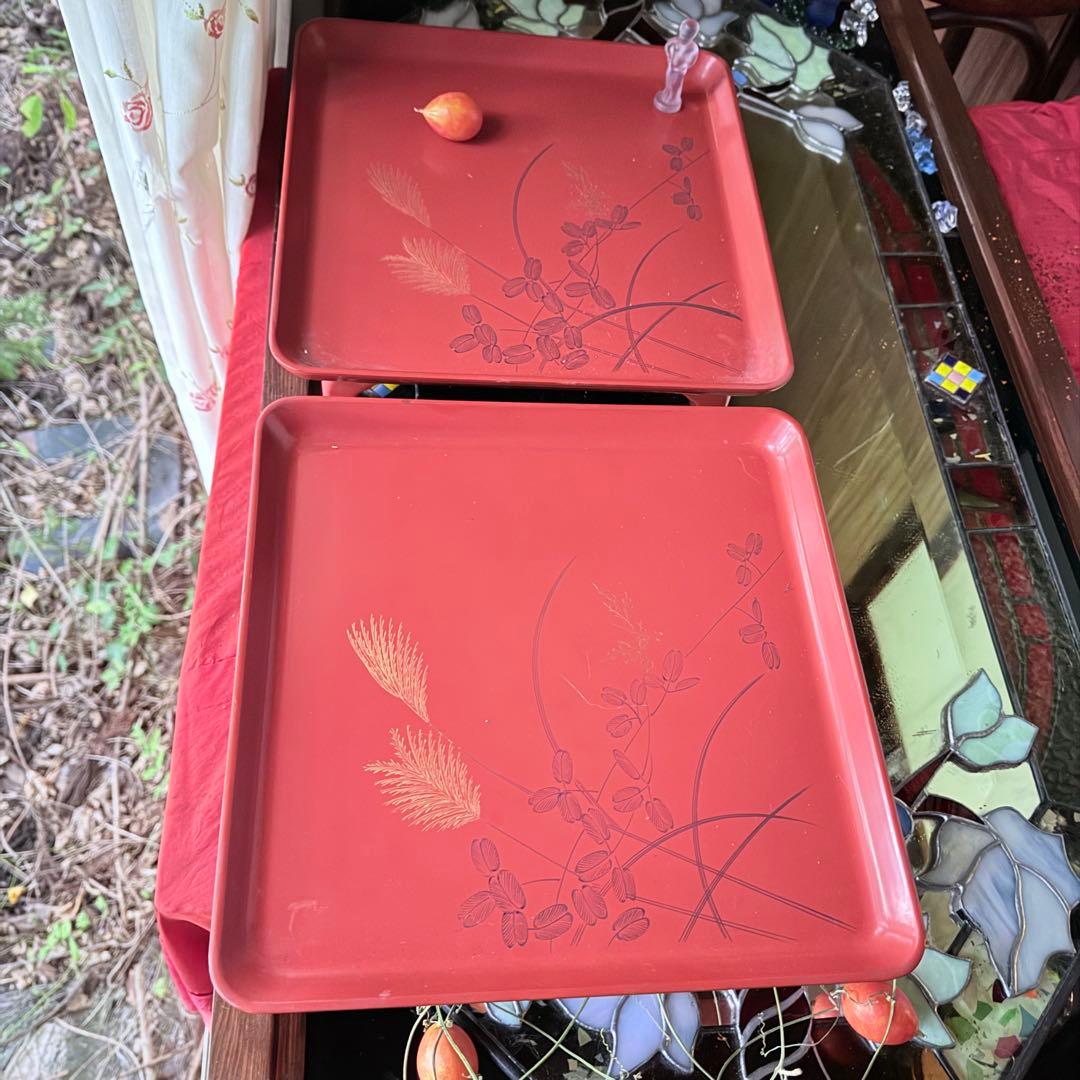 A様へ感謝お嫁入り‼️節目にJAPAN GOLDすすき天然木朱色沈金御膳 10客