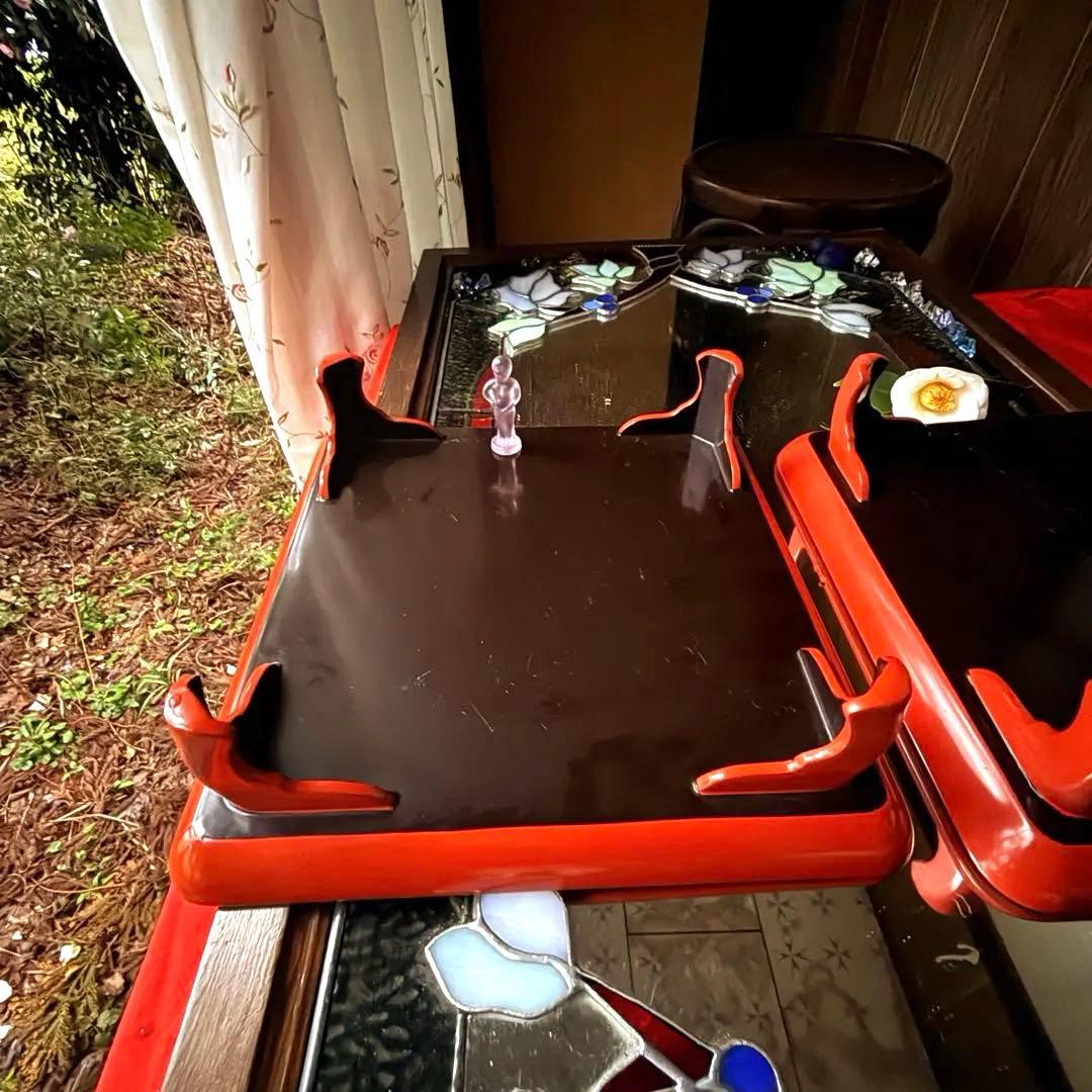 A様へ感謝お嫁入り‼️節目にJAPAN GOLDすすき天然木朱色沈金御膳 10客