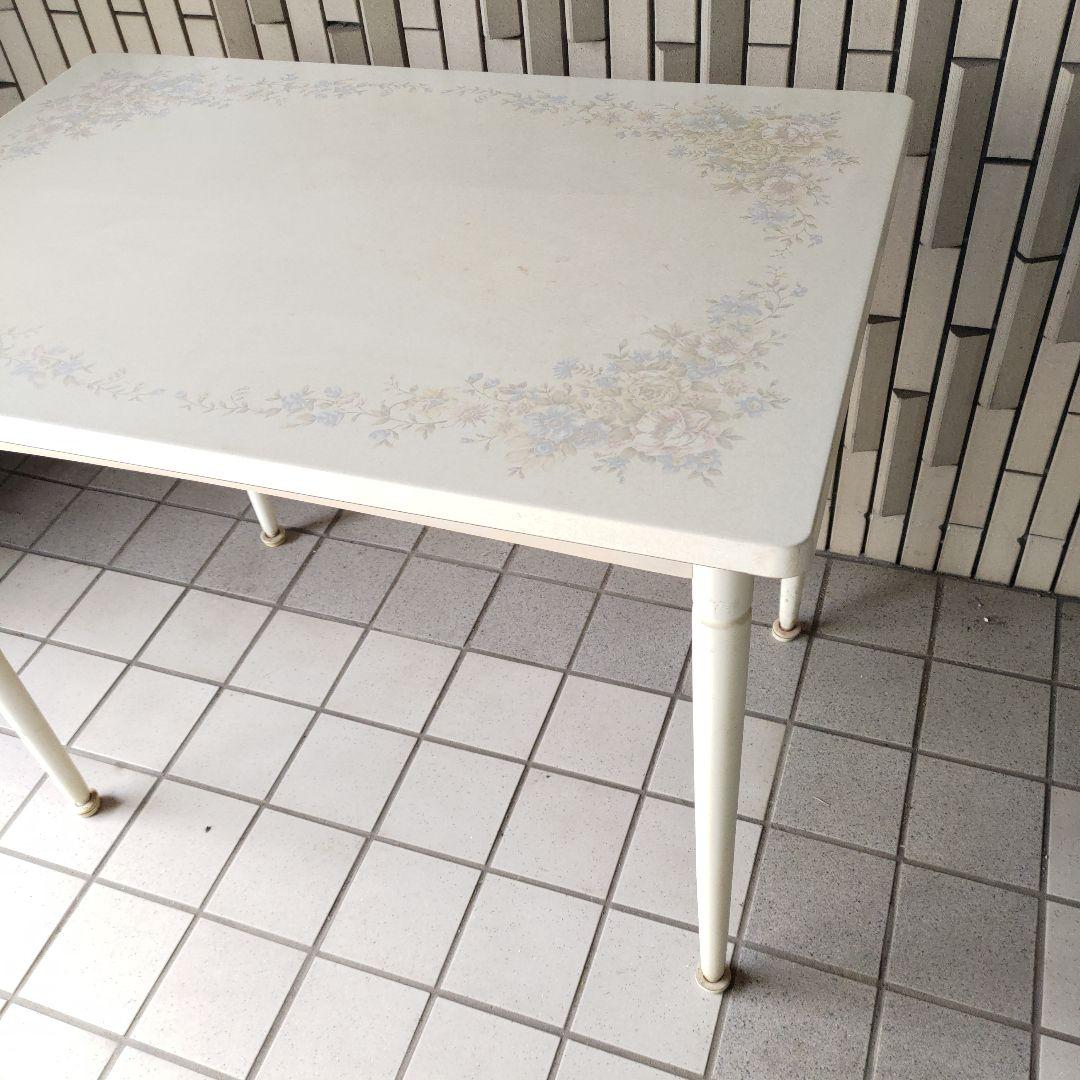 希少 70's ジャパンヴィンテージ モルパ 花柄天板 ホワイトテーブル