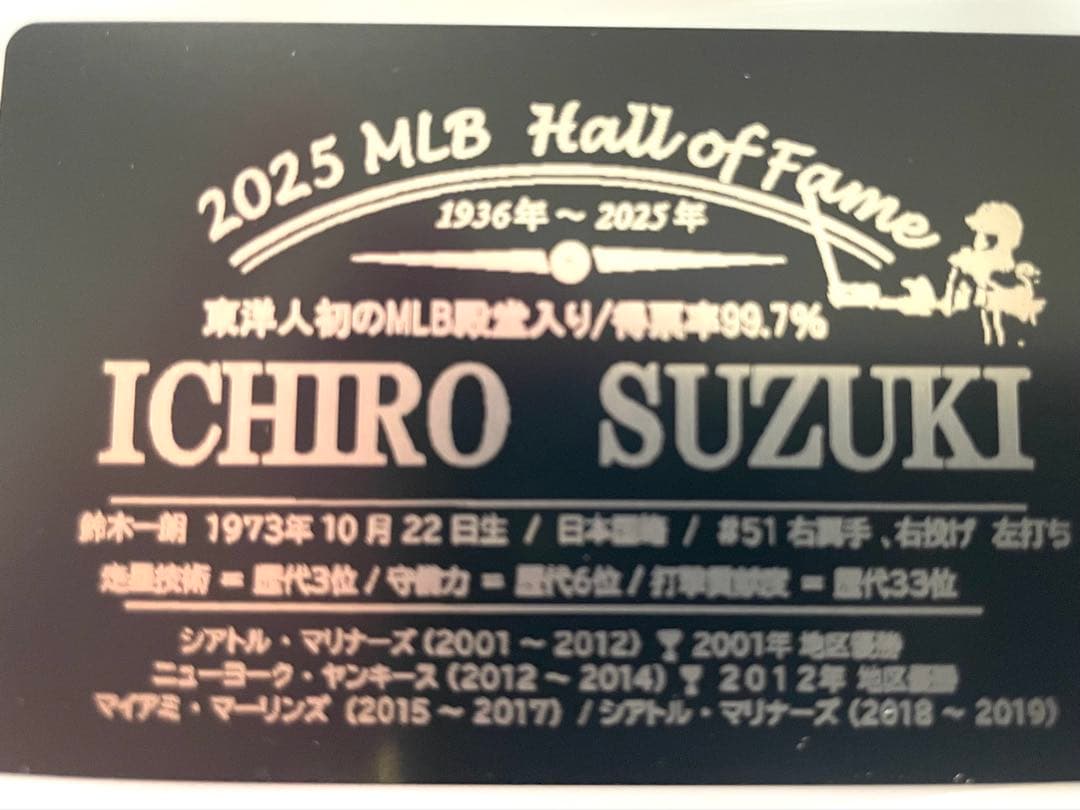 殿堂　イチロー 直筆サインボール 証明書付き3/51 & Toppsカード