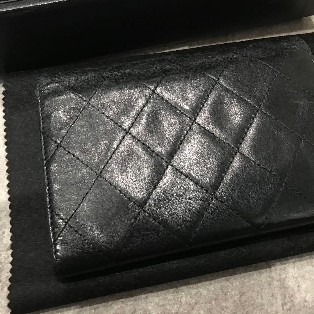 CHANEL カンボンライン 折り財布 ブラック ピンク シャネル ウォレット