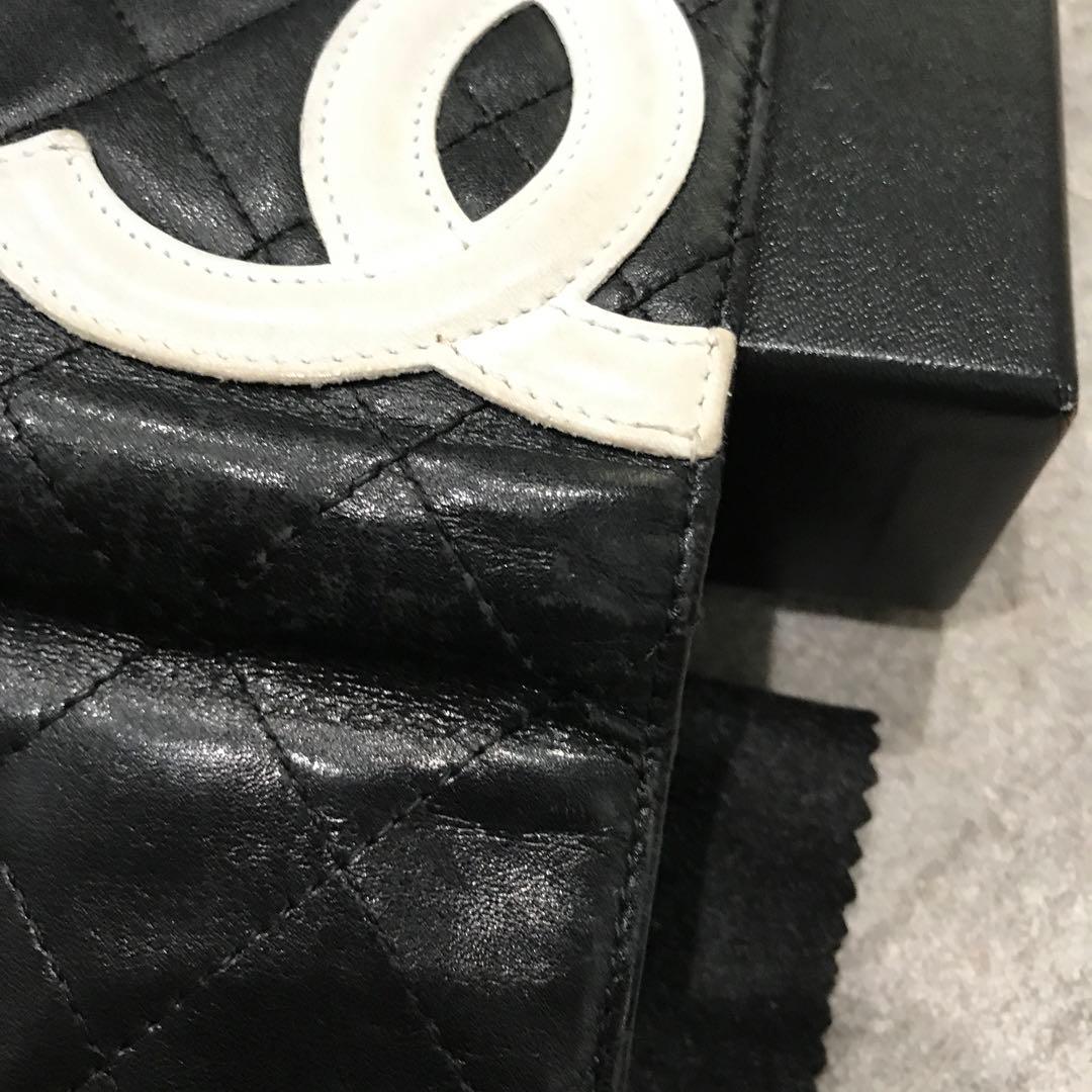 CHANEL カンボンライン 折り財布 ブラック ピンク シャネル ウォレット