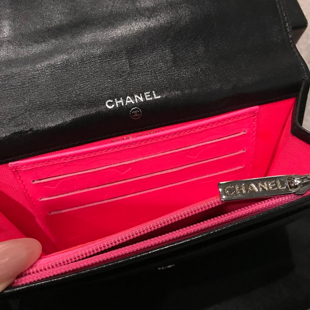 CHANEL カンボンライン 折り財布 ブラック ピンク シャネル ウォレット