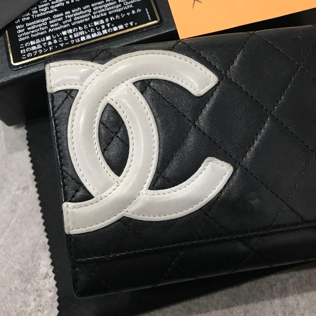 CHANEL カンボンライン 折り財布 ブラック ピンク シャネル ウォレット