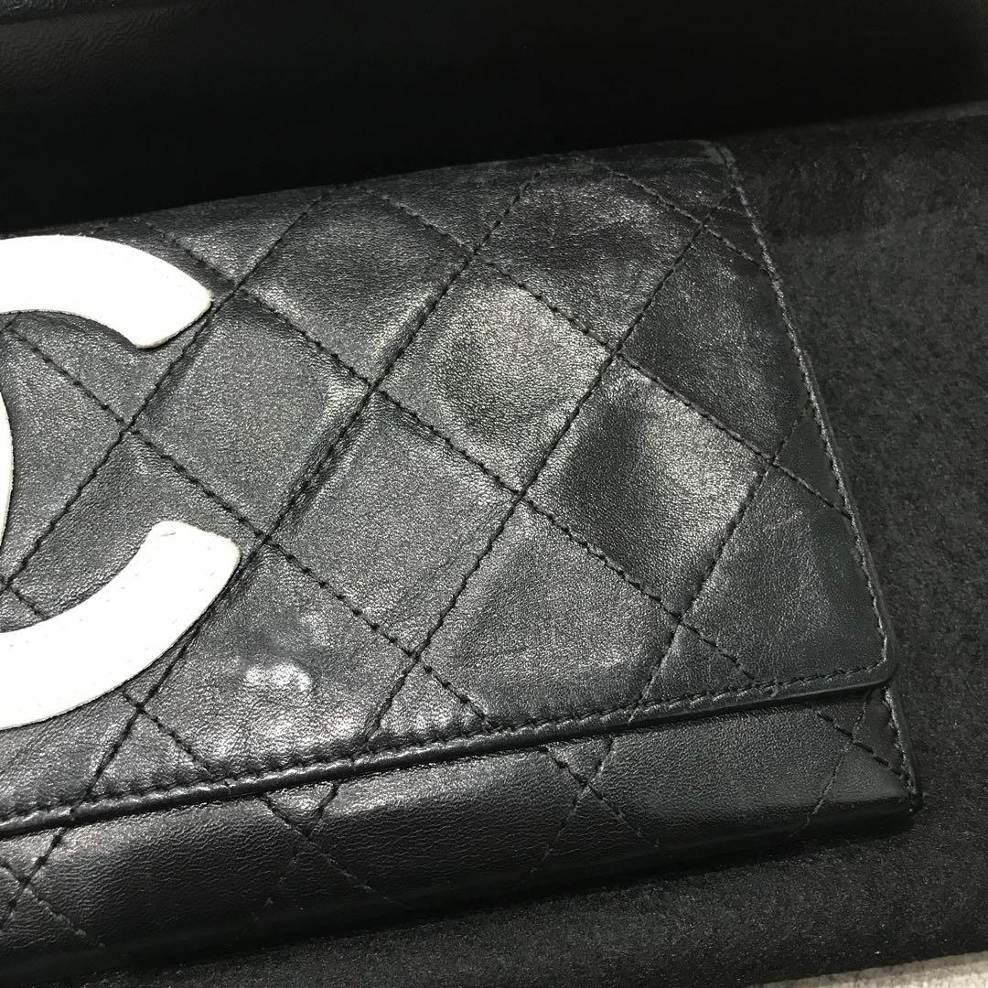 CHANEL カンボンライン 折り財布 ブラック ピンク シャネル ウォレット