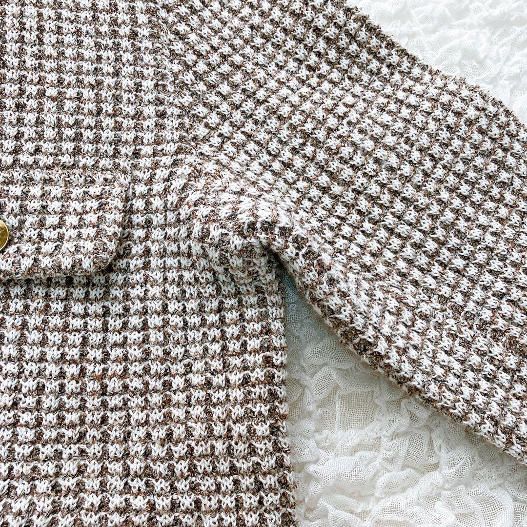 ロペ　カラーミックス　ツイードジャケット　38 ノーカラー　 金ボタン