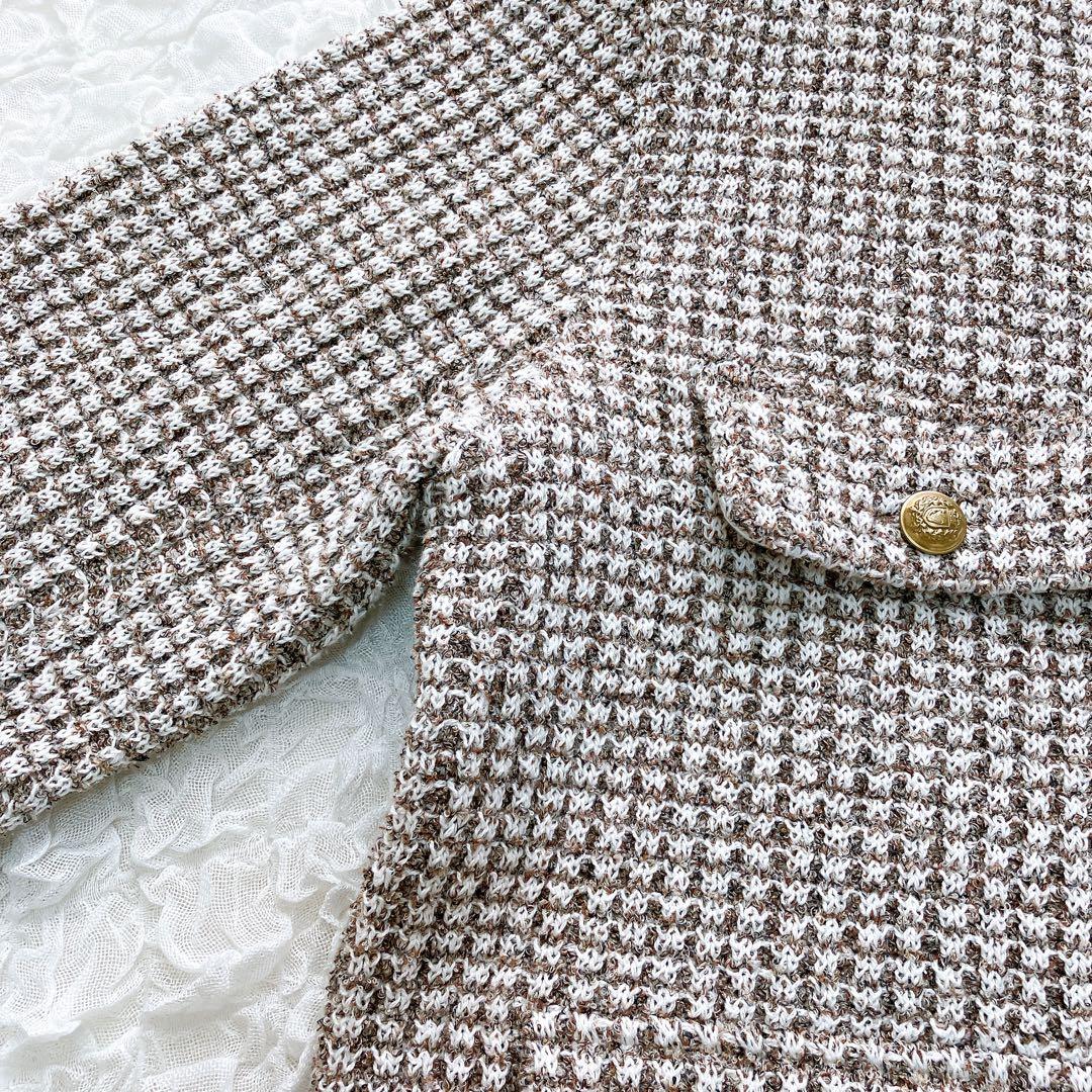 ロペ　カラーミックス　ツイードジャケット　38 ノーカラー　 金ボタン