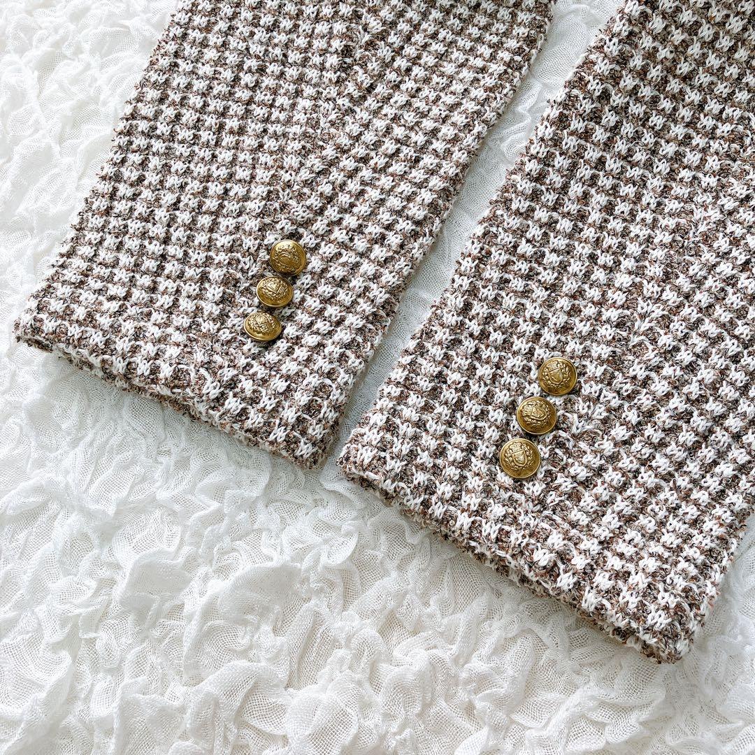 ロペ　カラーミックス　ツイードジャケット　38 ノーカラー　 金ボタン