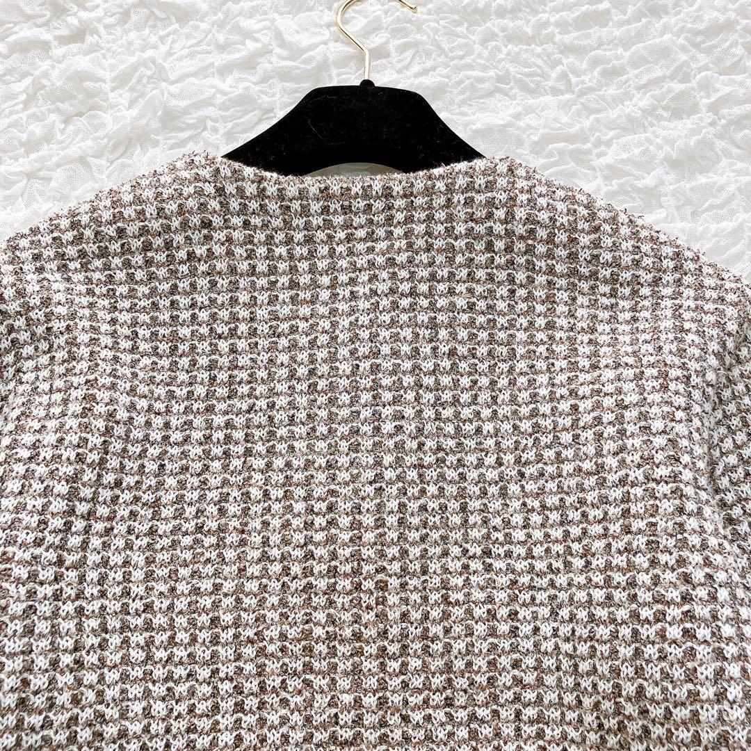 ロペ　カラーミックス　ツイードジャケット　38 ノーカラー　 金ボタン