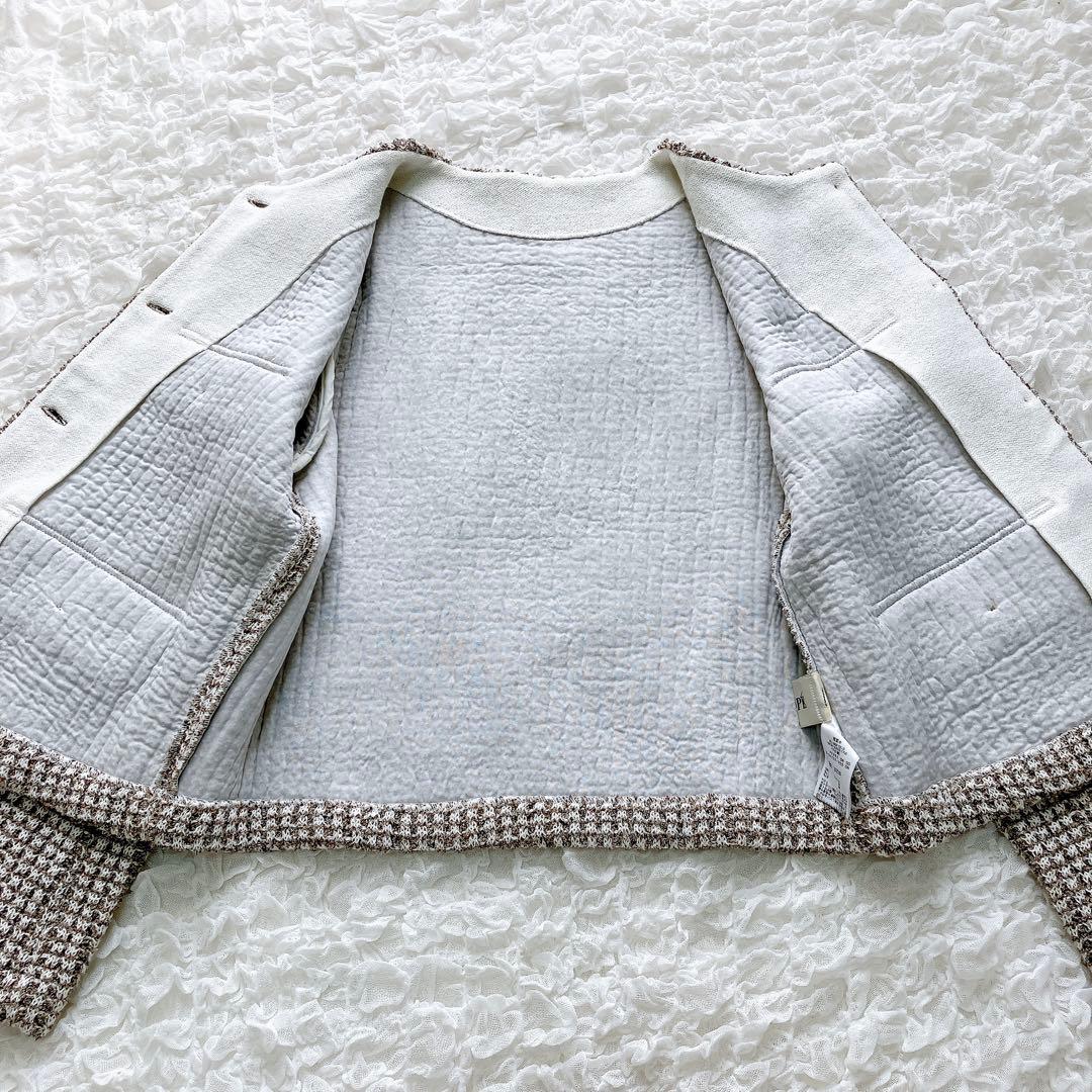 ロペ　カラーミックス　ツイードジャケット　38 ノーカラー　 金ボタン