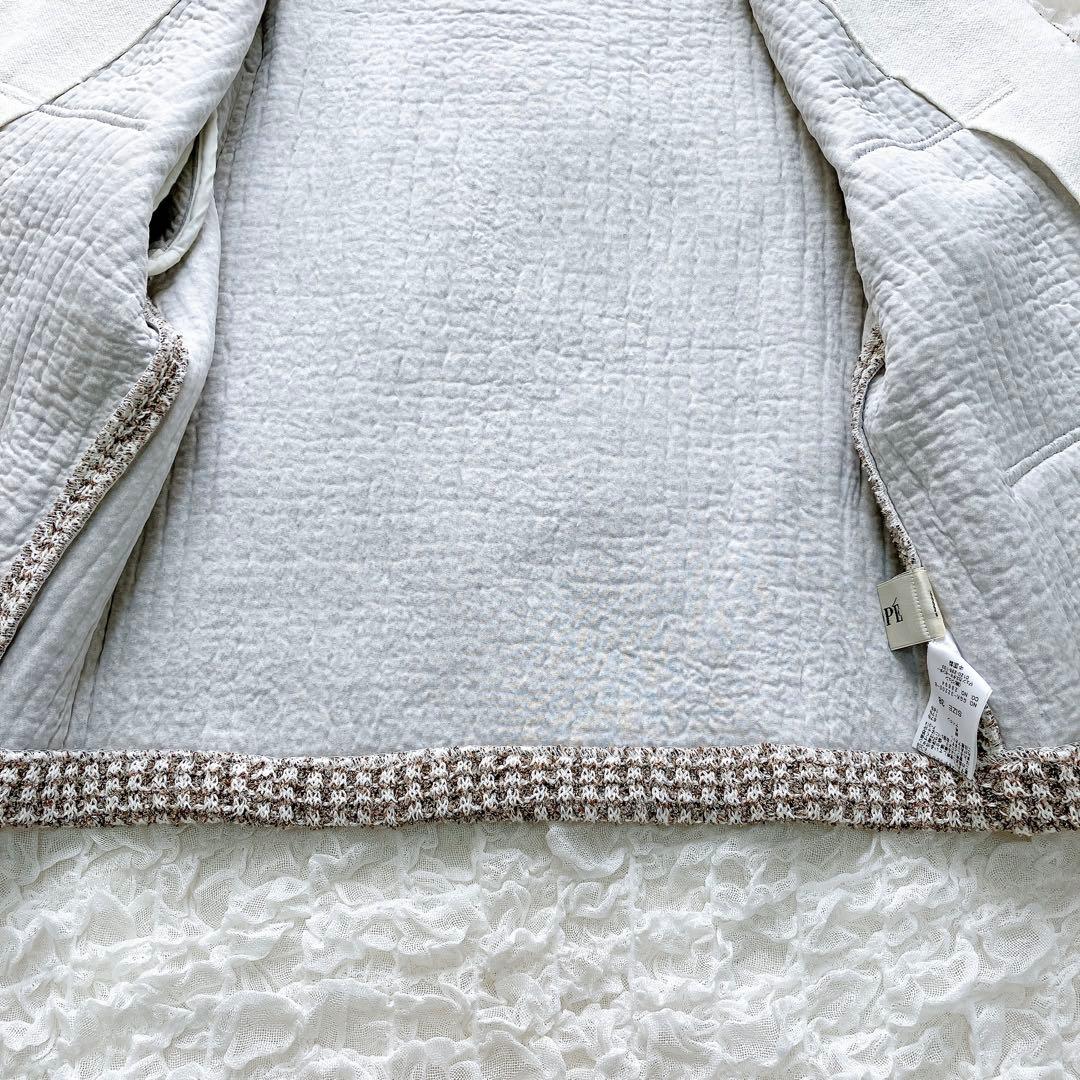 ロペ　カラーミックス　ツイードジャケット　38 ノーカラー　 金ボタン