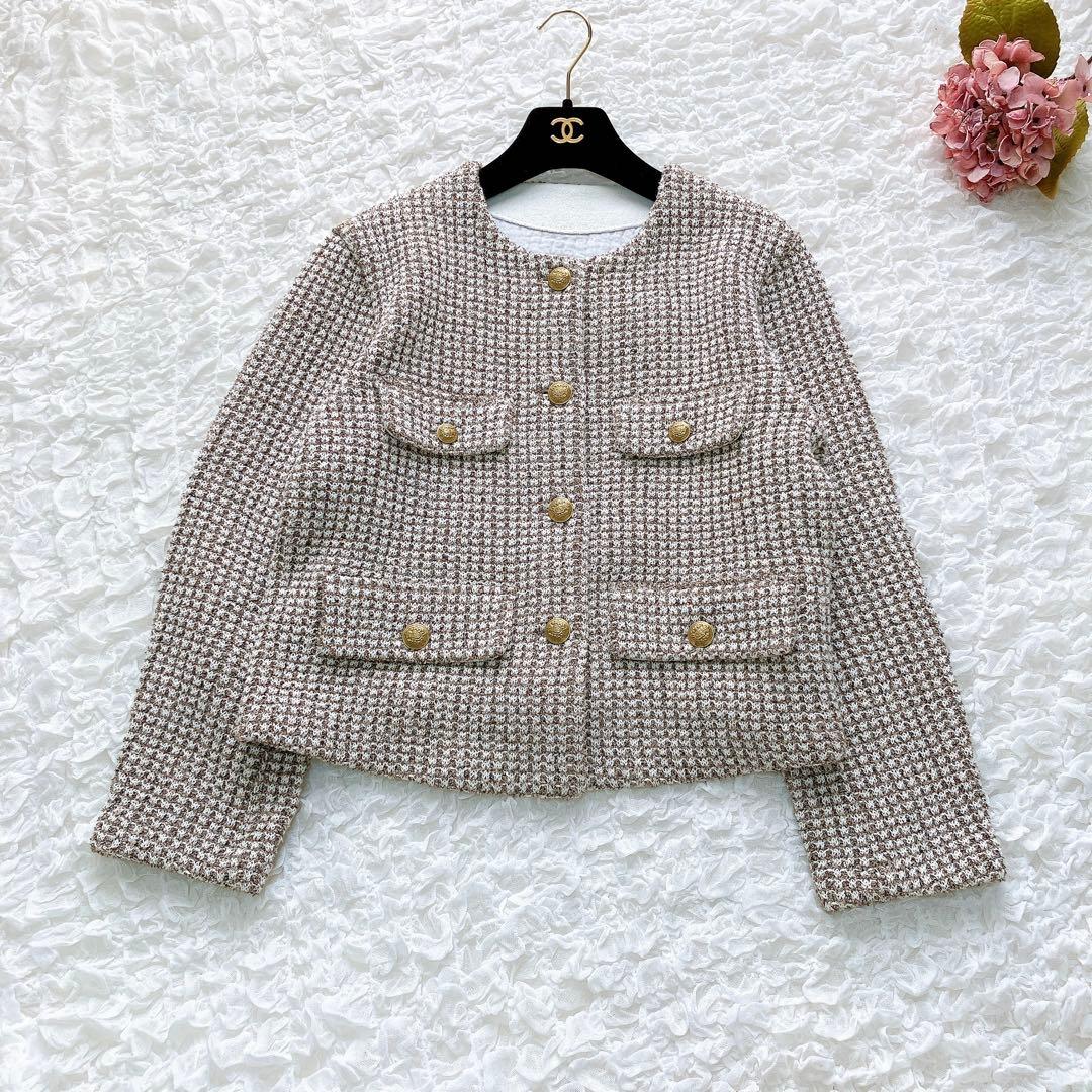 ロペ　カラーミックス　ツイードジャケット　38 ノーカラー　 金ボタン