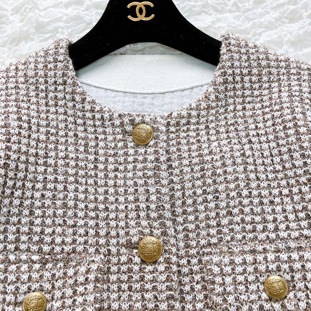 ロペ　カラーミックス　ツイードジャケット　38 ノーカラー　 金ボタン