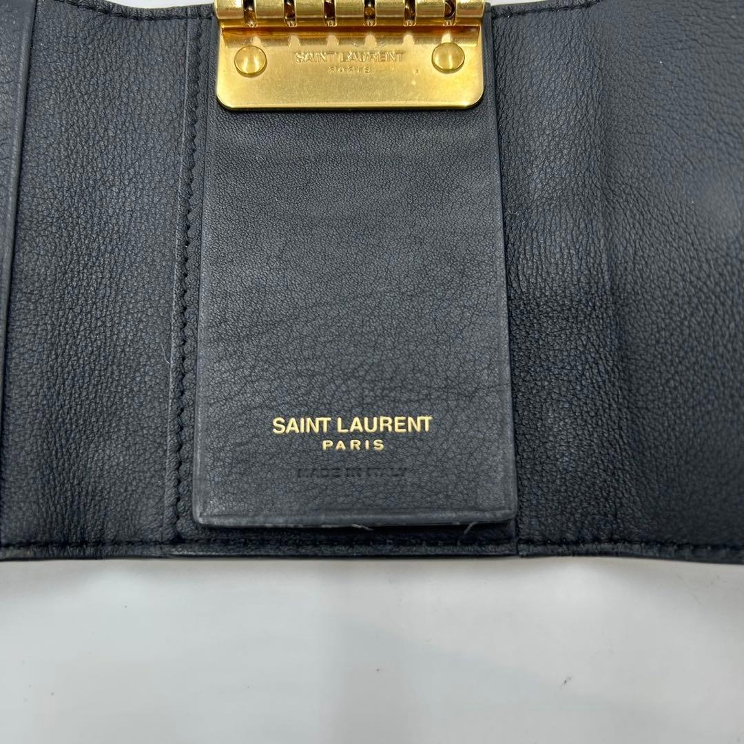 【美品】サンローラン　キーケース　6連　カサンドラ　ロゴ　レザー　ブラック