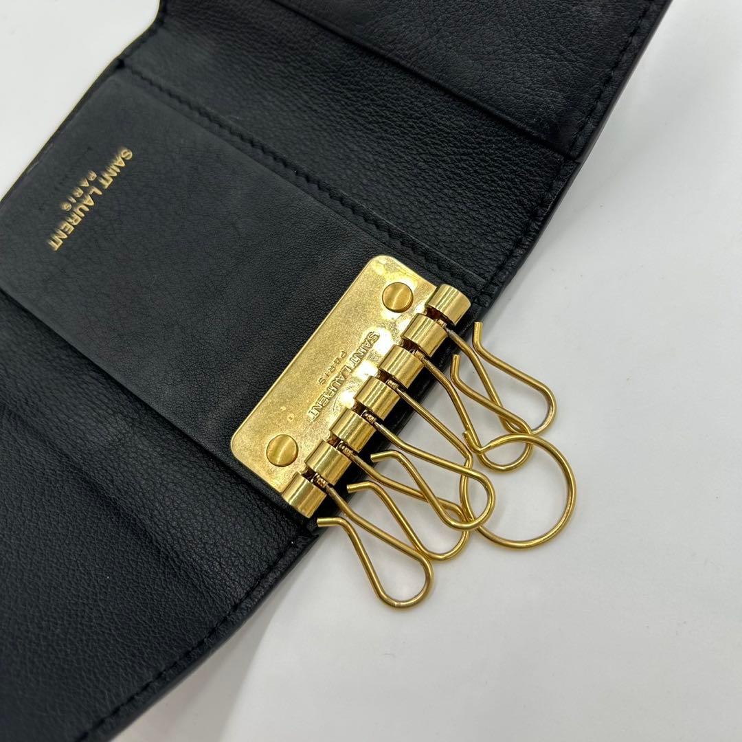 【美品】サンローラン　キーケース　6連　カサンドラ　ロゴ　レザー　ブラック