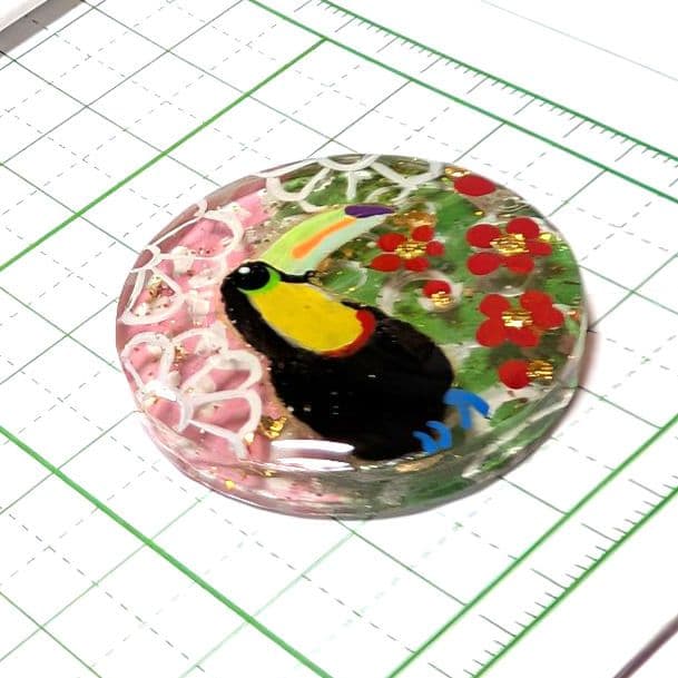 ゆきめい様　1.5 サンショクキムネオオハシ　レジンヘアゴム　初春　唐草文様　梅