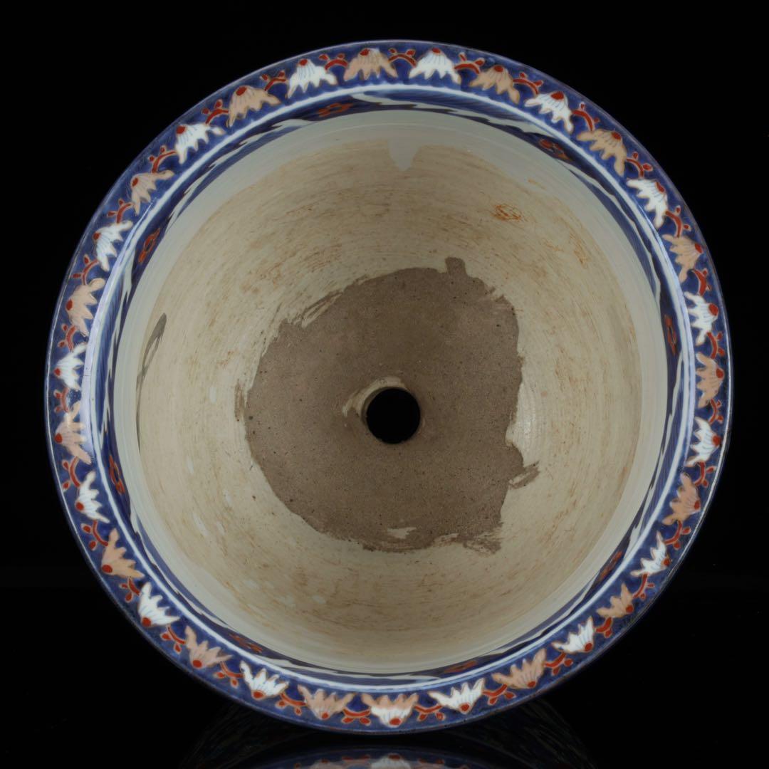 【古伊万里】色絵金彩大鉢 菊牡丹文様 植木鉢 蘭鉢 盆栽鉢 火鉢 骨董 古美術