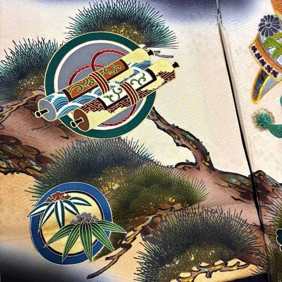 【新品】大兜総刺繍 正絹 本金箔ぼかし 一本松 京友禅 お宮参り 産着 男の子