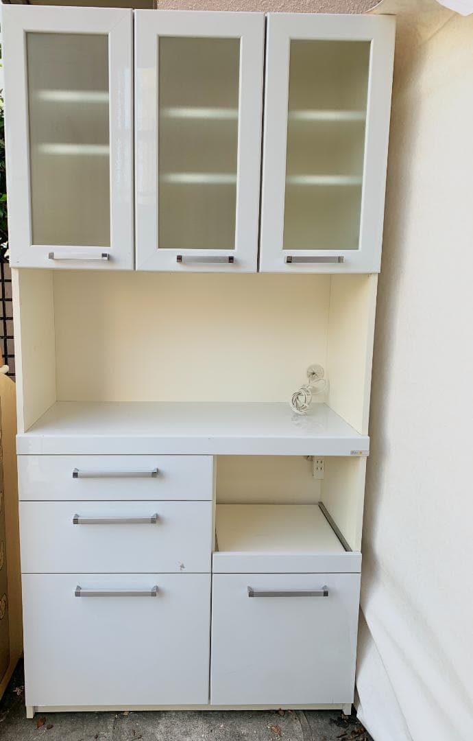【美品／送料込み価格】パモウナ 白い食器棚・キッチンボード　幅90cm