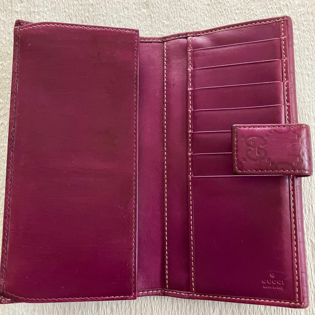 グッチシマレザー　２つ折り長財布　パープル