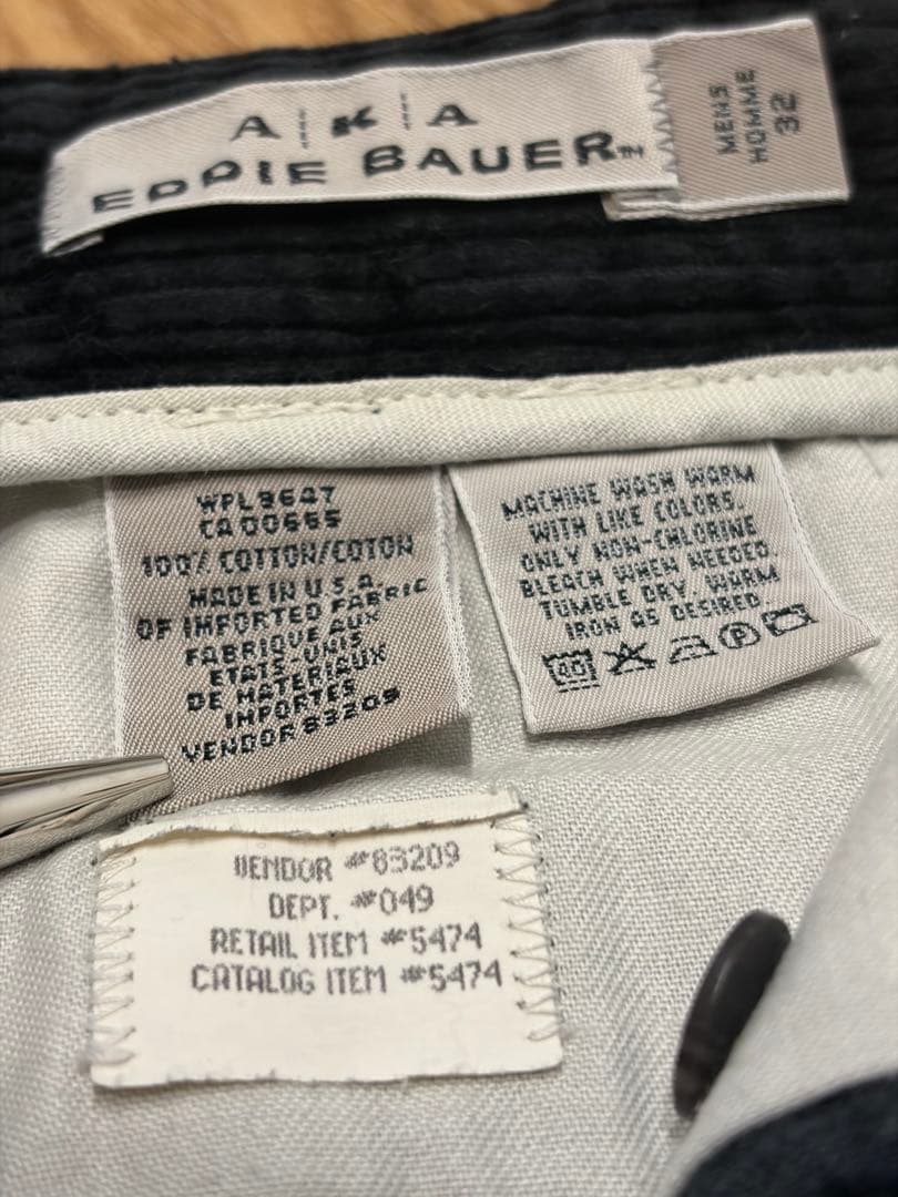 90s USA製 Eddie Bauer ツータックブラックコーデュロイパンツ黒