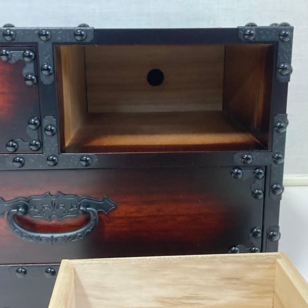 からくり 小引き出し 箪笥 チェスト 隠し収納 木製 桐⁇ 金具 和風 民芸調