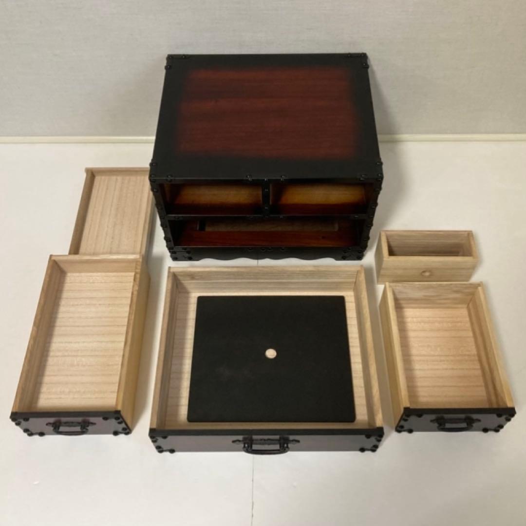 からくり 小引き出し 箪笥 チェスト 隠し収納 木製 桐⁇ 金具 和風 民芸調