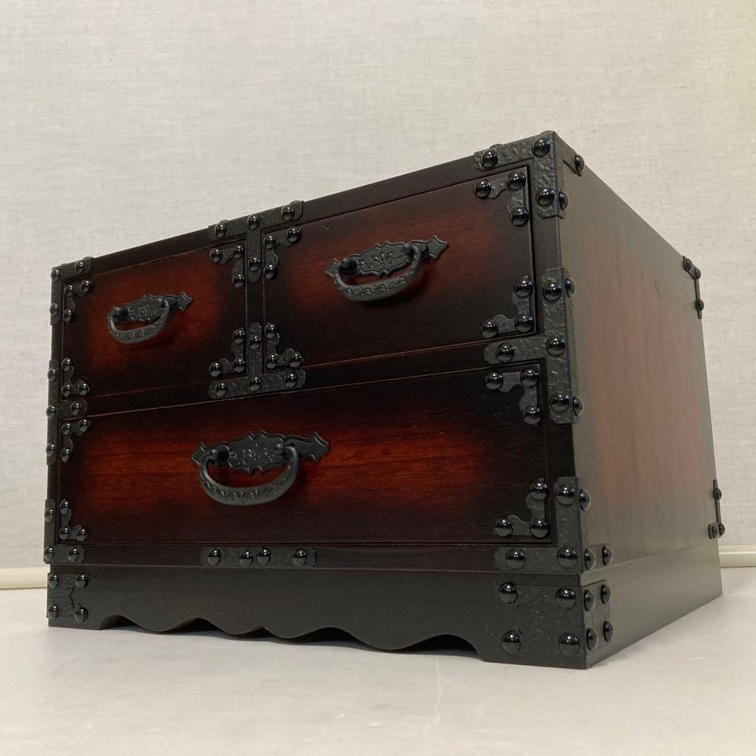 からくり 小引き出し 箪笥 チェスト 隠し収納 木製 桐⁇ 金具 和風 民芸調