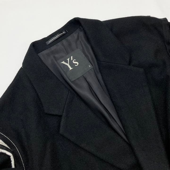 Y's 19AW メルトン 切替デザイン チェスターコート 黒2