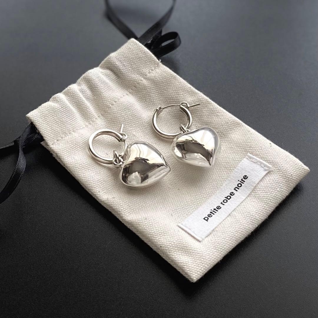 petite robe noire 2way ぷっくり ハート フープ ピアス