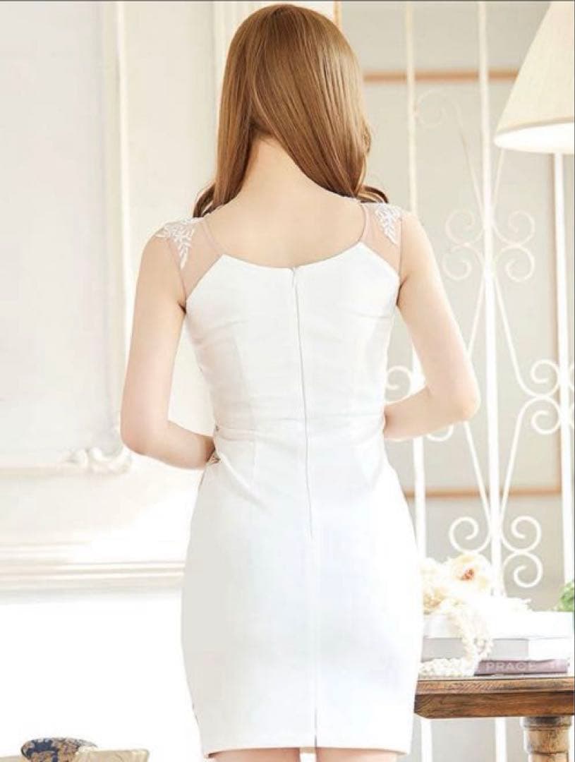 Jewels sugar シースルー 刺繍 タイトドレス 上品 谷間見せ 白