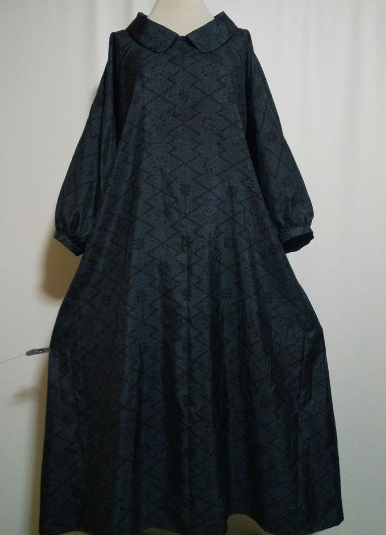 津*銀様 着物リメイク／ドルマン袖／衿付きワンピース★サイズLL～3L